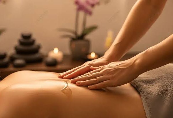 Hot stone back massage close-up